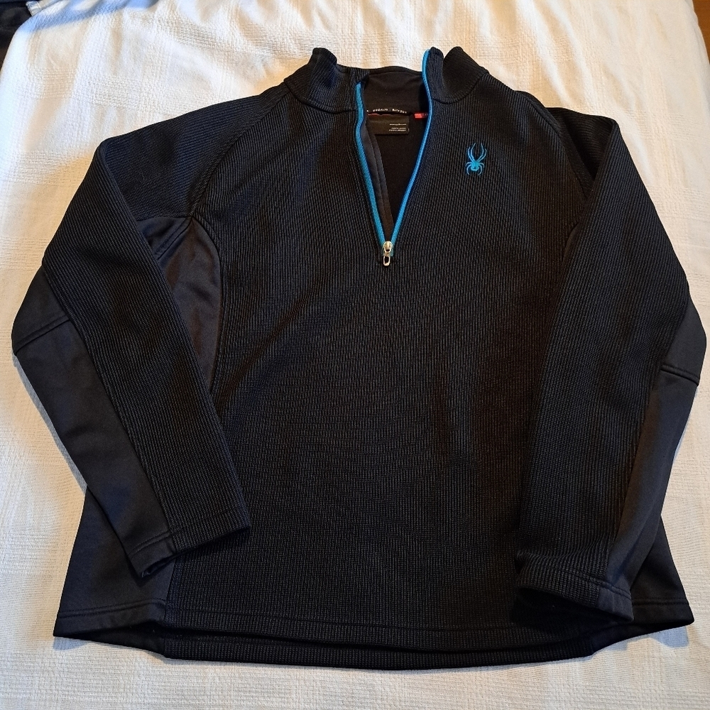 Spyder men's size XXL black 1/4 zipper pullover sweater with teal accents